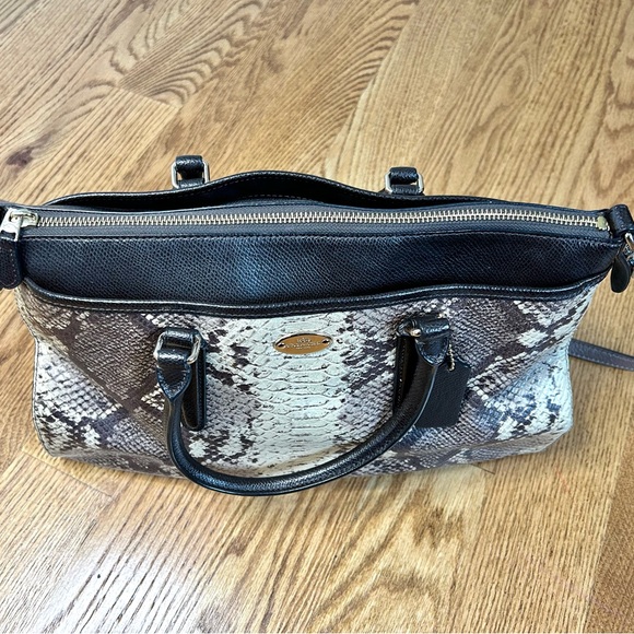 Coach Morgan Satchel Snake Skin / Python Embossed Brown Cream Cross Body Bag - Picture 10 of 13